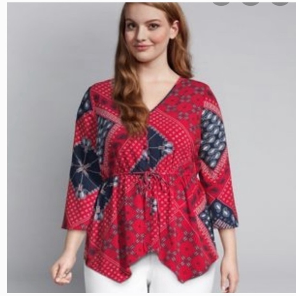 Lane Bryant Paisley Print Peasant top Size:18/20 V-neck 3/4 sleeves drawstring